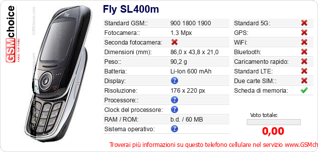 Fly SL400m Dati tecnici di telefono cellulare 