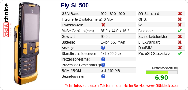 Fly SL500 technische Daten Fly SL500 technische Daten