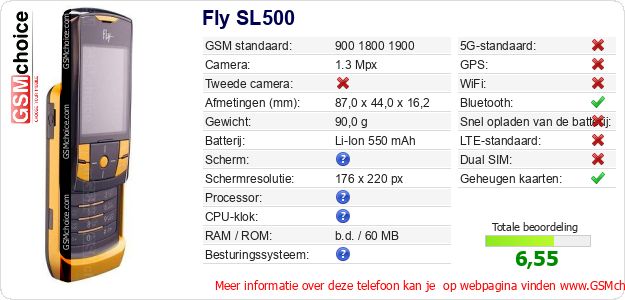Fly SL500 Technische gegevens 