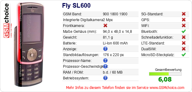 Fly SL600 technische Daten Fly SL600 technische Daten
