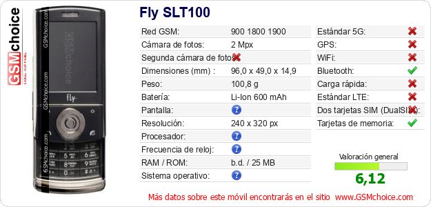 Fly SLT100 Datos técnicos del móvil Fly SLT100 Datos técnicos del móvil