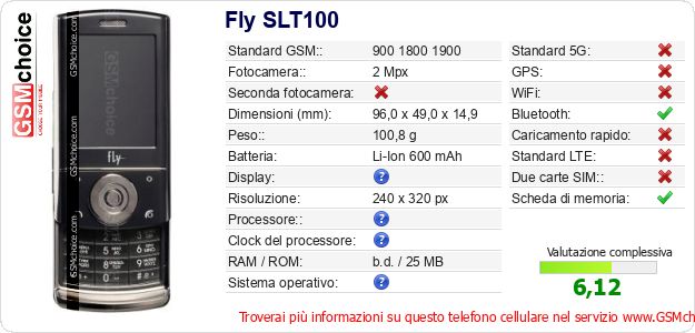 Fly SLT100 Dati tecnici di telefono cellulare Fly SLT100 Dati tecnici di telefono cellulare