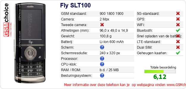Fly SLT100 Technische gegevens 