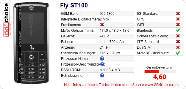 Fly ST100 technische Daten Fly ST100 technische Daten
