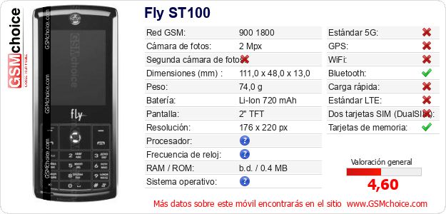 Fly ST100 Datos técnicos del móvil 