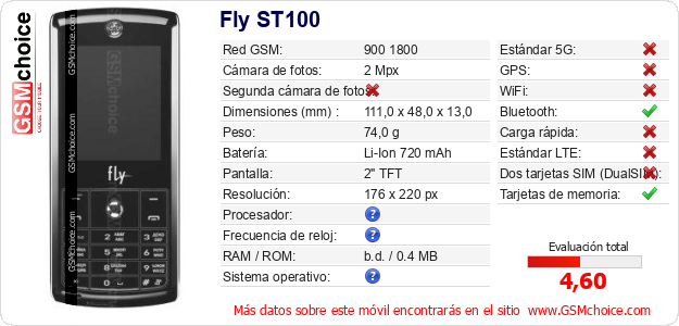 Fly ST100 Datos técnicos del móvil 