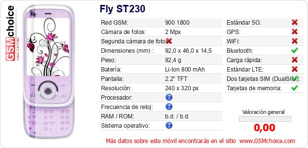Fly ST230 Datos técnicos del móvil Fly ST230 Datos técnicos del móvil
