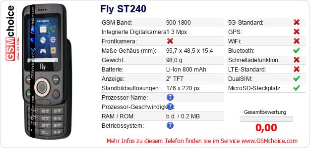 Fly ST240 technische Daten Fly ST240 technische Daten