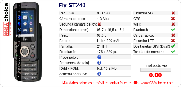 Fly ST240 Datos técnicos del móvil Fly ST240 Datos técnicos del móvil