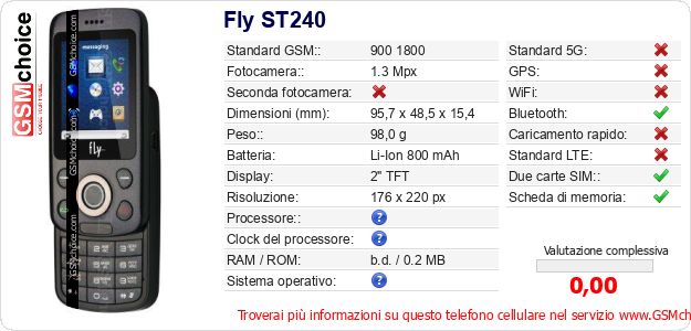 Fly ST240 Dati tecnici di telefono cellulare Fly ST240 Dati tecnici di telefono cellulare