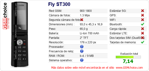 Fly ST300 Datos técnicos del móvil Fly ST300 Datos técnicos del móvil