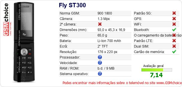 Fly ST300 Especificações técnicas do telemóvel Fly ST300 Especificações técnicas do telemóvel