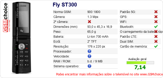 Fly ST300 Especificações técnicas do telemóvel Fly ST300 Especificações técnicas do telemóvel