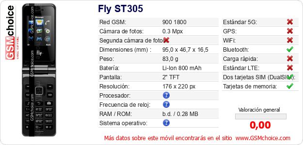 Fly ST305 Datos técnicos del móvil Fly ST305 Datos técnicos del móvil