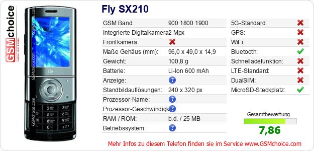 Fly SX210 technische Daten Fly SX210 technische Daten