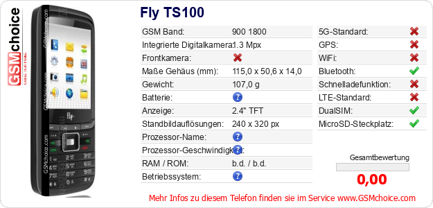 Fly TS100 technische Daten Fly TS100 technische Daten