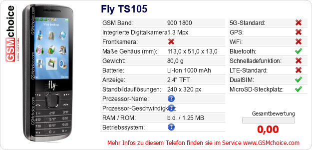 Fly TS105 technische Daten Fly TS105 technische Daten