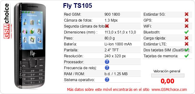 Fly TS105 Datos técnicos del móvil Fly TS105 Datos técnicos del móvil