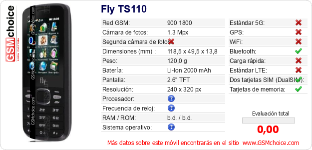Fly TS110 Datos técnicos del móvil 