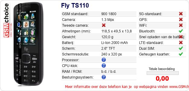 Fly TS110 Technische gegevens 