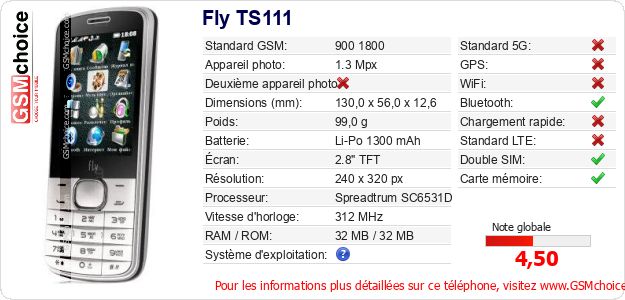 Fly TS111 Fiche technique Fly TS111 Fiche technique