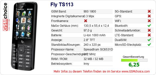 Fly TS113 technische Daten Fly TS113 technische Daten