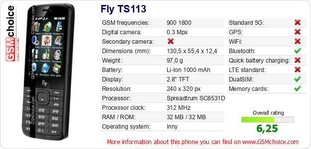 Fly TS113 technical specifications Fly TS113 technical specifications