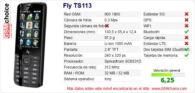 Fly TS113 Datos técnicos del móvil 
