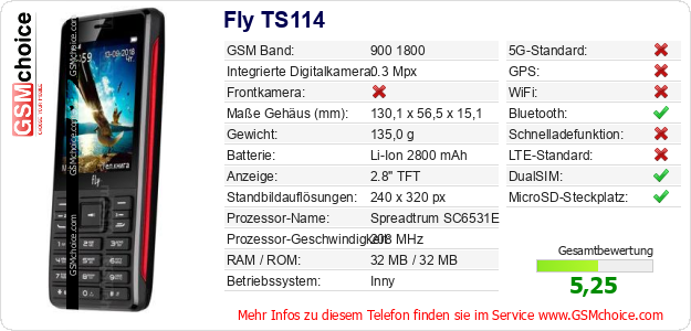 Fly TS114 technische Daten Fly TS114 technische Daten