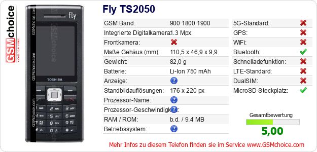 Fly TS2050 technische Daten Fly TS2050 technische Daten