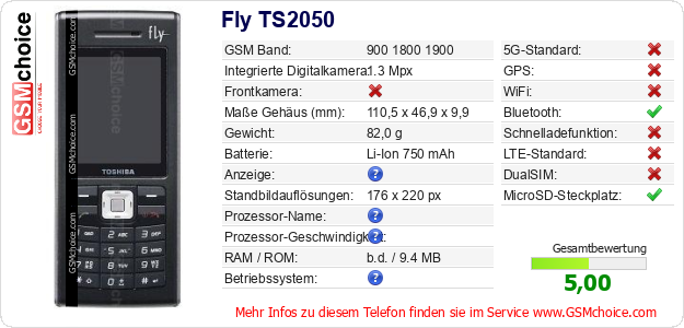 Fly TS2050 technische Daten Fly TS2050 technische Daten
