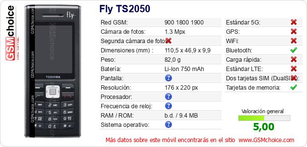 Fly TS2050 Datos técnicos del móvil 