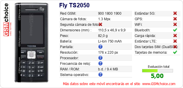 Fly TS2050 Datos técnicos del móvil 
