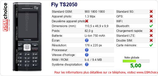 Fly TS2050 Fiche technique Fly TS2050 Fiche technique