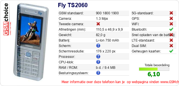 Fly TS2060 Technische gegevens 