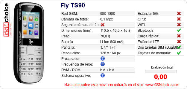 Fly TS90 Datos técnicos del móvil Fly TS90 Datos técnicos del móvil