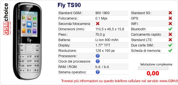 Fly TS90 Dati tecnici di telefono cellulare 