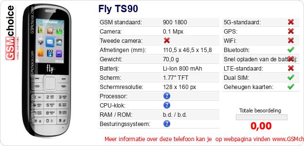 Fly TS90 Technische gegevens Fly TS90 Technische gegevens