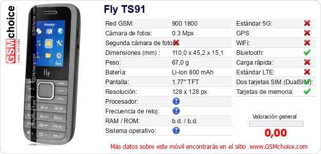 Fly TS91 Datos técnicos del móvil Fly TS91 Datos técnicos del móvil