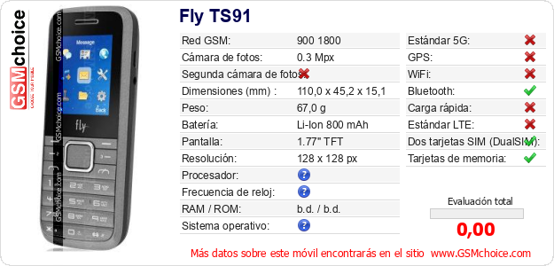 Fly TS91 Datos técnicos del móvil Fly TS91 Datos técnicos del móvil