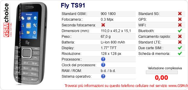 Fly TS91 Dati tecnici di telefono cellulare Fly TS91 Dati tecnici di telefono cellulare