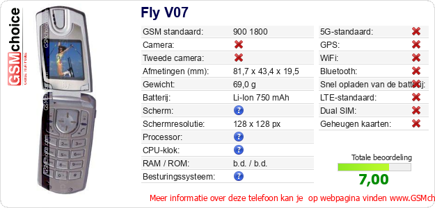 Fly V07 Technische gegevens 
