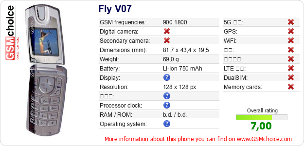 Fly V07 手机技术数据