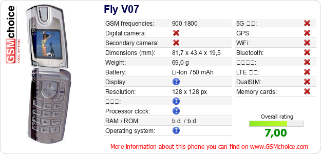 Fly V07 手機技術數據