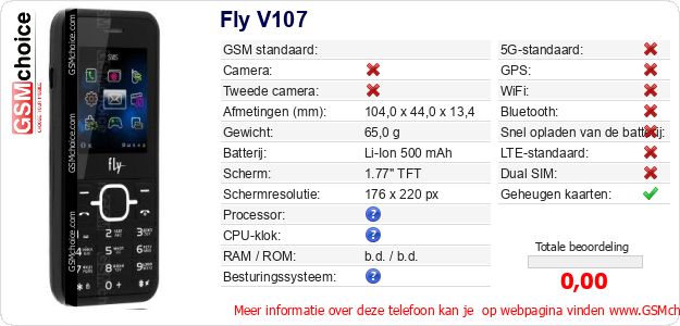 Fly V107 Technische gegevens 