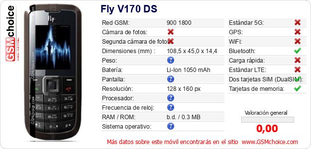 Fly V170 DS Datos técnicos del móvil Fly V170 DS Datos técnicos del móvil
