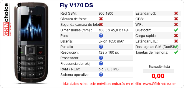 Fly V170 DS Datos técnicos del móvil 