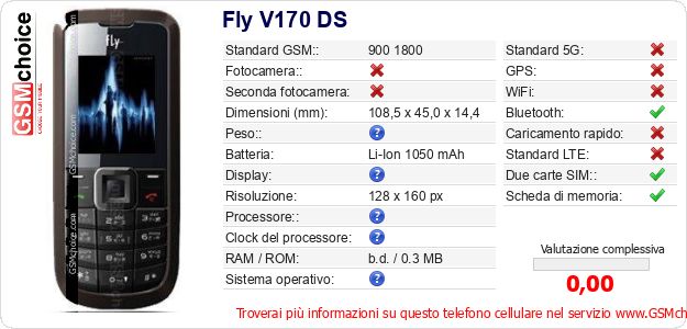 Fly V170 DS Dati tecnici di telefono cellulare Fly V170 DS Dati tecnici di telefono cellulare
