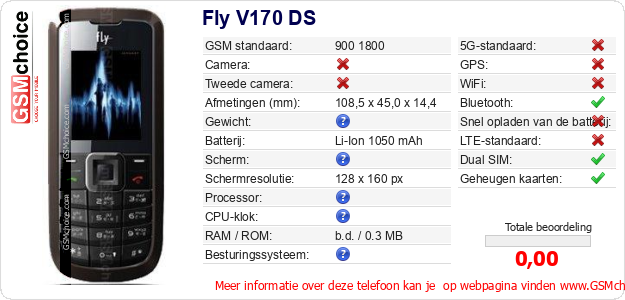 Fly V170 DS Technische gegevens 