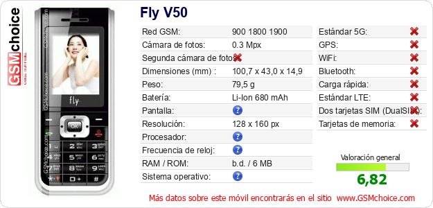 Fly V50 Datos técnicos del móvil 